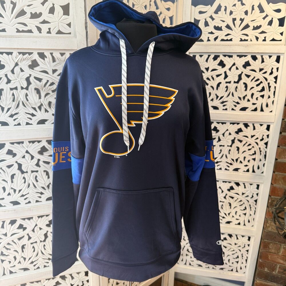 NHL ST LOUIS Blues Hoodie Men Med  front pouch  Women Lg Champion